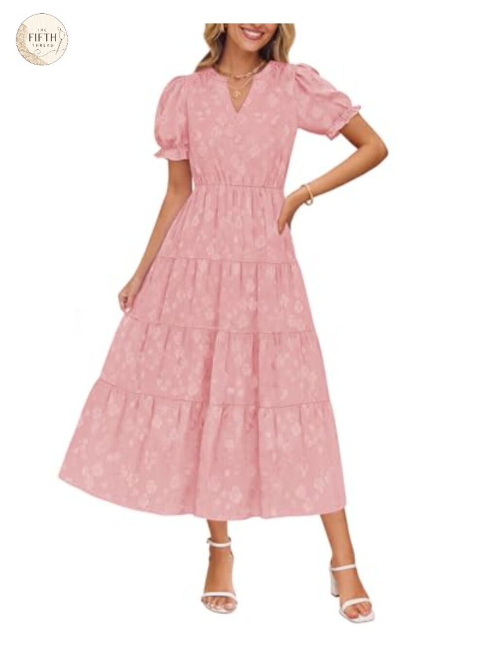 ZESICA Women's Floral Flowy Midi Dress Short Sleeve V-Neck A-Line Tiered Casual